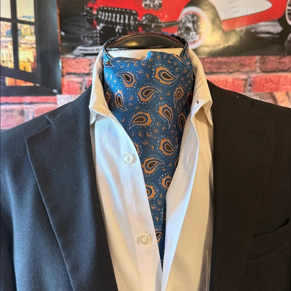 Men's Paisley Ascot Cravat - Blue and Orange